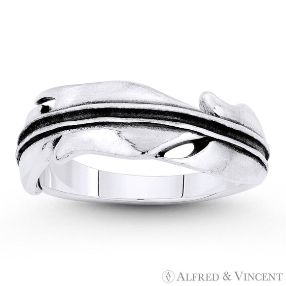 Angel's / Eagle's Feather Charm Stackable Ring in .925 Sterling Silver - Size 9 - Picture 1 of 1